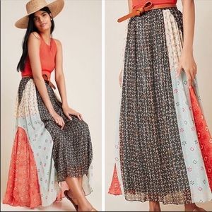 Anthropologie Margot Pleated Metallic Boho Maxi Skirt Size 12 NWT